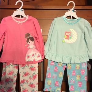 Little Me Pajamas Set Pink or Green 12 18 24mos